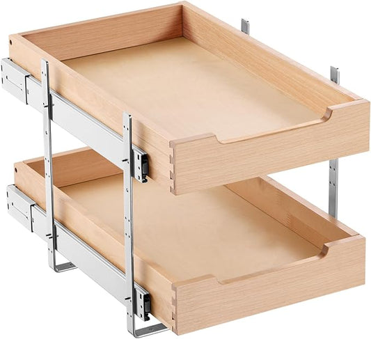 VEVOR 2 Tier Pull Out Cabinet Organizer, 14" W x 21" D Cabinet Drawer, Soft Close Slide out Shelf, Heavy-Duty Sliding Wood Drawer, Adjustable Base Cabinet Organization for Kitchen Pantry Bathroom by VEVOR