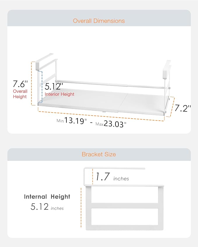 Under Shelf Storage Basket, 2-Pack Under Cabinet Shelf Organizer | Expandable Hanging Basket Holds 35 lbs Add-On Kitchen Pantry Cupboard Counter Laundry 13.19-23.03" W x 7.2" D x 5.12" H - Image 3