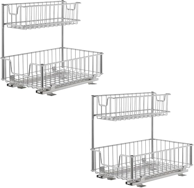 Trinity Sliding Undersink Organizer with 2 Baskets for Kitchen and Bathroom Cabinet Organization and Storage, 50 Pound Capacity, 11.5” W x 17.75” D x 16” H, 2-Pack, Silver | Steel Construction | Smooth-Glide Rails | 50 lb Capacity | Kitchen & Bathroom ... - Image 2