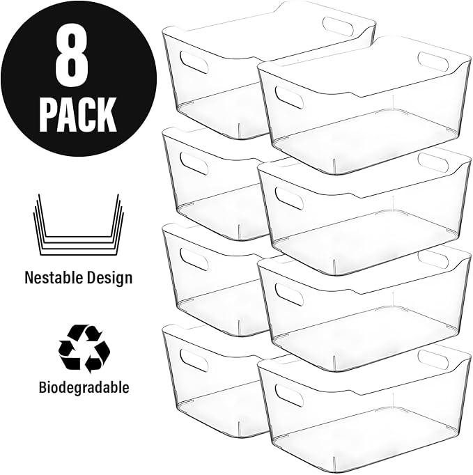 Clear storage organizer bins, Medium Kitchen Cabinet Organizers and Storage Baskets Pantry Fridge Containers for Organizing Cabinet Organization Perfect for Foods Snacks Chips Vitamin spices - Image 5