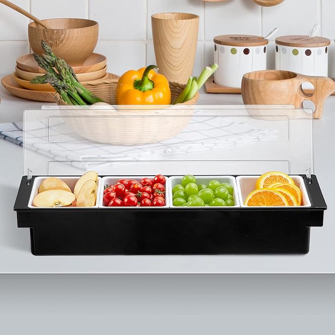 Ice Chilled Serving Tray Condiment Pots 4 Compartment Condiment Server Caddy (4 Compartments) - Image 6