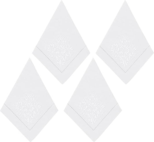 Cloth Napkins Set of 4, 20x20 inch, 100% Linen Hand Embroidered French Knot, Reusable & Machine Washable, Elegant Table Napkins for Dinner, Weddings, Parties (White) by EmbroideryLinenVN
