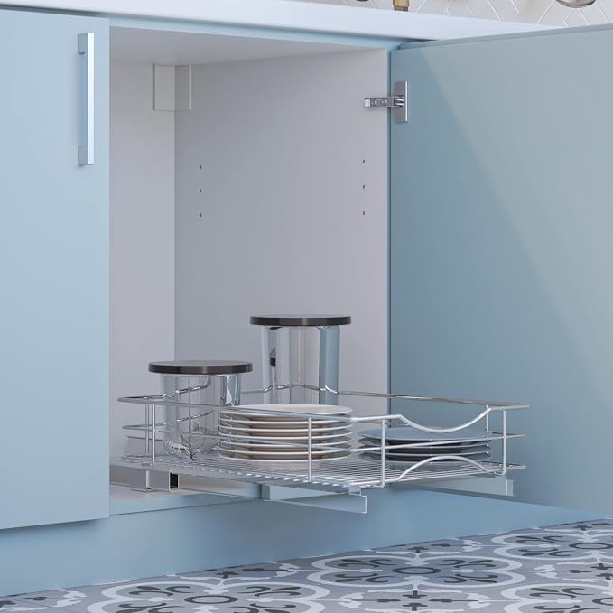 Home Zone Living Pull Out Kitchen Cabinet Organizer | 21" x 14" x 5.55" with Effortless Slide-Out Access and Heavy-Duty Stability - Image 2