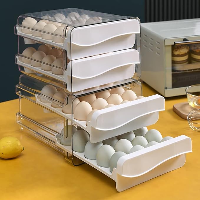 Egg Holder for Refrigerator Egg Storage Container Clear Plastic Fridge Egg Organizer with 2 Drawers 40 Grid - Image 8