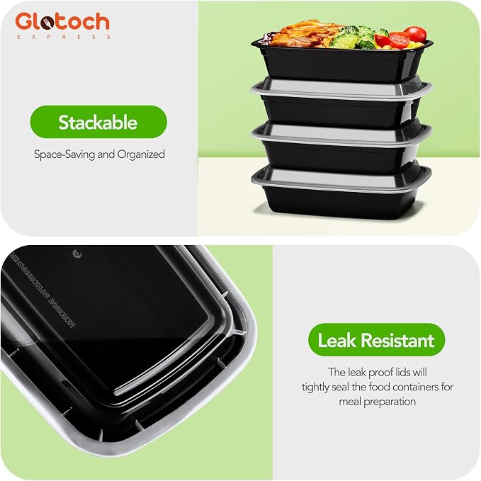 Glotoch Meal Prep Containers with Lids, 16 oz, 10 Pack (20-Piece) | Reusable BPA-Free Food Storage Containers, Leakproof and Durable, Microwave, Freezer and Dishwasher Safe, for Small Meals - Image 3