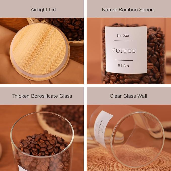 6-Pack Borosilicate Glass Storage Jars with Bamboo Lids + 132 Pre-Printed Pantry Labels Included, BPA-Free Thicken Airtight Containers for Flour, Sugar, Rice, Microwave & Freezer Safe(100OZ/54OZ/27OZ) - Image 5