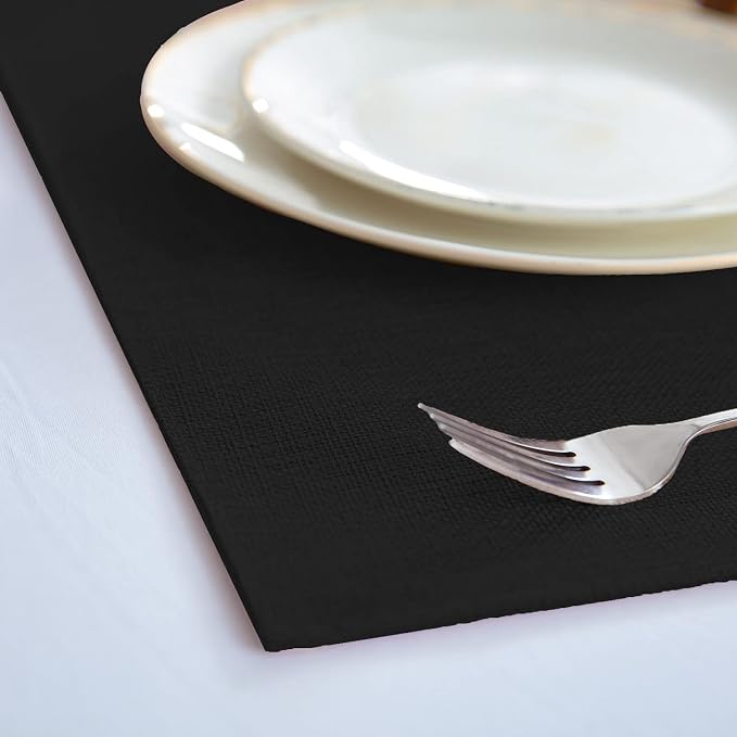 Cloth Placemats Set of 8, Linen Type Fabric Placemats Machine Washable Heat Resistant Placemats Wrinkle Free Thick Polyester Kitchen Place Mats for Dining Table (Black) - Image 6