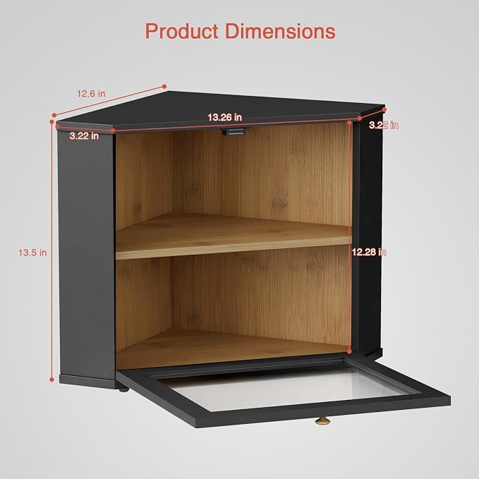 Goozii Corner Bread Box for Kitchen Countertop, Black Bread Storage Container for Homemade Bread, Two Layer Breadbox under Cabinet Mount, Large Bread Holder for Kitchen Counter, Pantry Shelf - Image 6