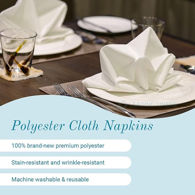 150 pcs Light Blue 17"x17" Polyester Cloth Napkins | Premium, soft, & durable square linen napkins, perfect for weddings, dining, restaurants, & parties. Washable. - Image 2