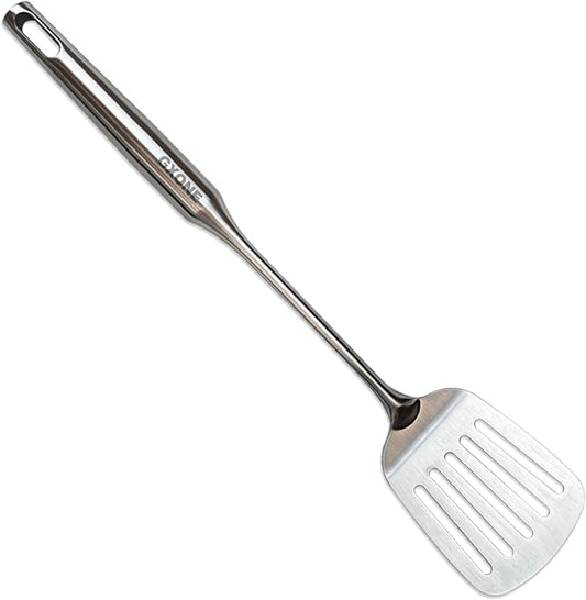 Slotted Turner & Spatula for Cast Iron Skillet Grilling Cooking | 304 Stainless Steel Kitchen Utensil,Metal Spatula,Hollow Handle,Flipping Food,14.9 Inch by GXONEHomeKitchen