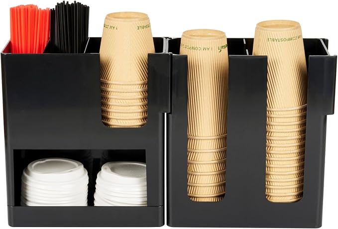 Restaurantware Restpresso Coffee Bar Organizer, 1 Count Durable 6 Compartments, Compact Size, Black Plastic Tabletop Coffee Supplies Organizer For Homes, Office Spaces, Breakrooms, and Lounges - Image 10