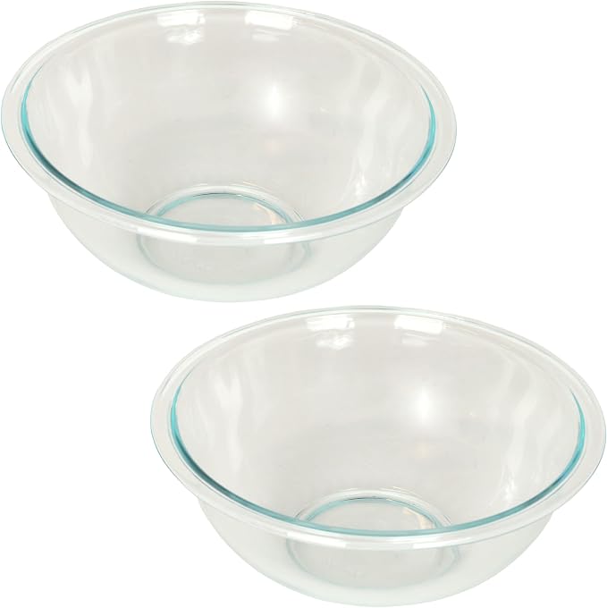 Pyrex 325 (2.5Qt) Clear Glass Mixing Bowls (2-Pack) - Made in USA | Wide Rim Profile | Nested Storage Design | Nonporous Surface | Stain Resistant| Ingredient Visibility | Deep Sides by Pyrex