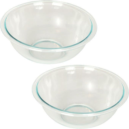 Pyrex 325 (2.5Qt) Clear Glass Mixing Bowls (2-Pack) - Made in USA | Wide Rim Profile | Nested Storage Design | Nonporous Surface | Stain Resistant| Ingredient Visibility | Deep Sides by Pyrex
