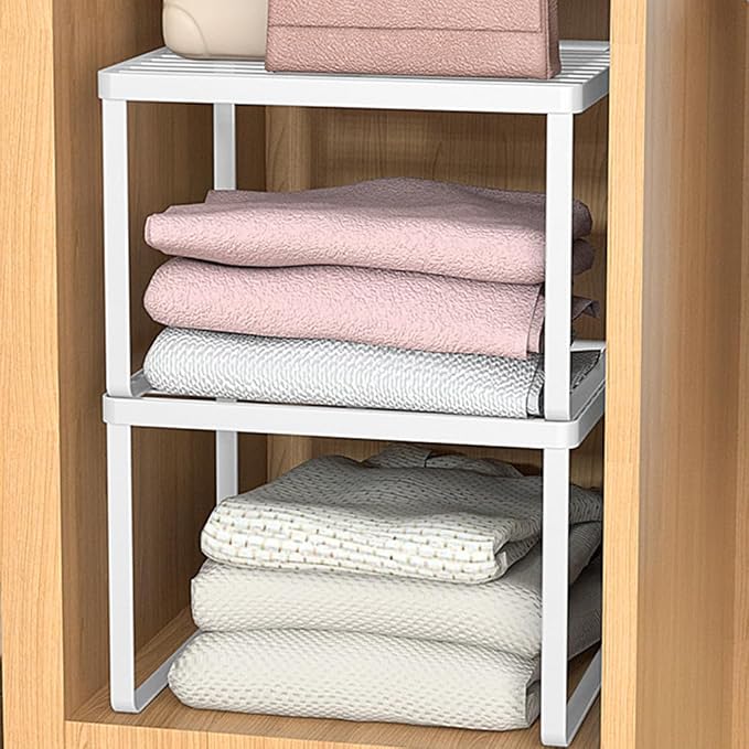 Kitchen Cabinet Storage Shelf Stackable Wire Spice Rack Organizer Heavy Duty Space Saver for Bathroom Bedroom Closet Laundry Room Office Countertop - White, Pack 1 - Image 3