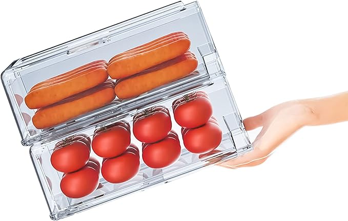 YekouMax Pantry Organization and Storage Bins, Refrigerator Organizer, Plastic Stackable Storage Bins with Drawers, Pull-Out Cabinet Containers for Fridge Kitchen Office (2 PACK, 11.81"x5.31"x 4.52") by YekouMax