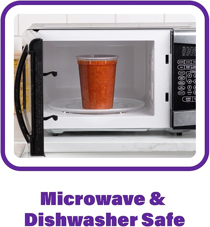32 oz Plastic Food Storage Deli Container with Lids [240 Sets] | Microwave, Dishwasher & Freezer Safe, Disposable or Reusable, BPA Free, Leak-Proof, Soups, Takeout, Meal Prep & Leftovers - Image 4