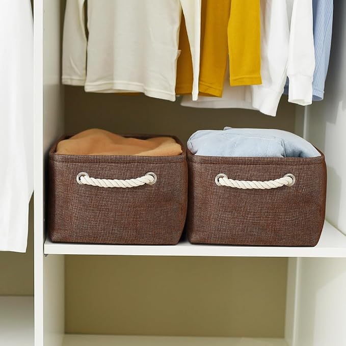 WarmHome Fabric Storage Bin Shelf Basket for Home, Closet(Brown-3 Pack, 13.8L9.8W6.7H) - Image 2