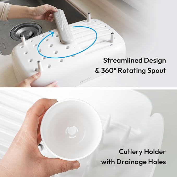 Split-Design Small Dish Drying Rack 9.5'' × 15.9'' × 4.9'' - White | Space-Saving Dish Drainer for Small Kitchen Countertops, Ideal for 1–2 Person Households or as a Secondary Rack - Image 6