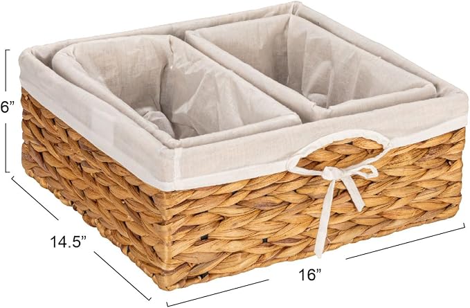 Household Essentials Wicker Basket Set, 3 Pieces, 1 Large and 2 Small Water Hyacinth Baskets for Storage and Organization - Image 2