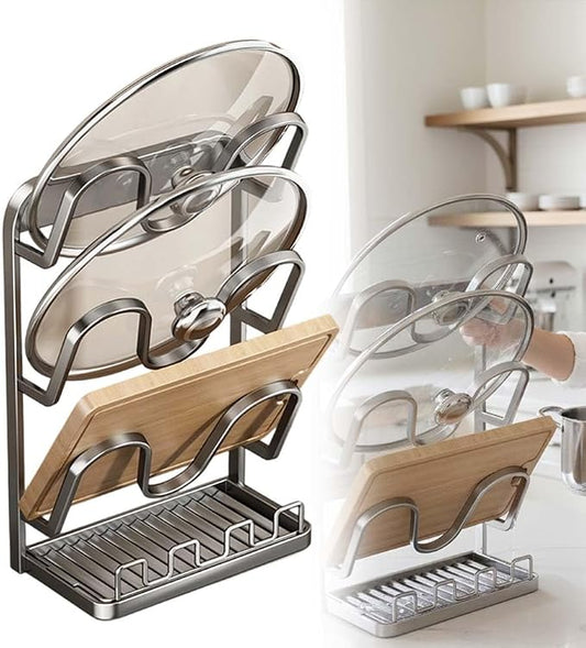 Kitchen Pot Lid Storage Rack, 2026 New Double-layer Rack, Multifunctional Lid Holder for Kitchen Countertop, Compact Pot Lid Stand for Home, Modern Kitchens Organizer for Families (Silver, Triple) by AIIONP
