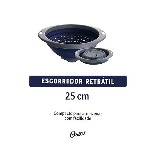 Oster Bluemarine 10-Inch Foldable Strainer – Collapsible Colander for Pasta, Vegetables, Fruits, Space-Saving Kitchen Tool, Blue/Grey Dishwasher Safe - Image 5