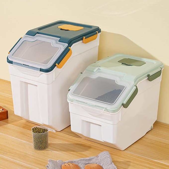 Large Flour Storage Container Bin 25lb, 4Pack Airtight Rice Storage Containers with Wheels Seal Locking Lid, BPA Free with Measuring Cup&Scoop for Flour, Rice, Grain(Blue) - Image 6