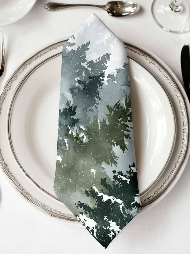 Christmas Cloth Napkins Set of 6, Watercolor Green Xmas Tree Winter Snowflake Dinner Napkins Cloth Washable, Cocktail Napkins Reusable for Wedding, Party, Birthday (20"x20") - Image 2