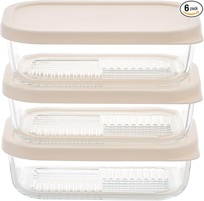 Glass Food Storage Containers with Lids — 6 Piece — 17.6 oz Glass with BPA-Free Leakproof Stackable Lids — Microwave, Oven & Dishwasher Safe — Ideal for Meal Prep & More - Vanilla Mist by DuraLiving