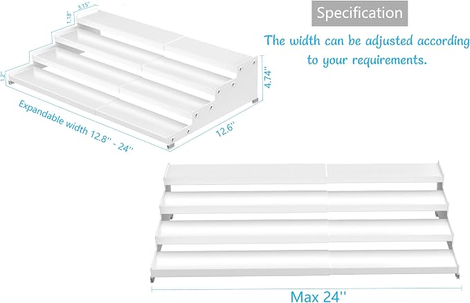 Jojocross Expandable 4-Tier Step Spice Rack Organizer for Kitchen Cabinet Modern Design and Non Skid Space Saving Storage Shelf for Countertop Cabinets Pantry(1Pack/White) - Image 5