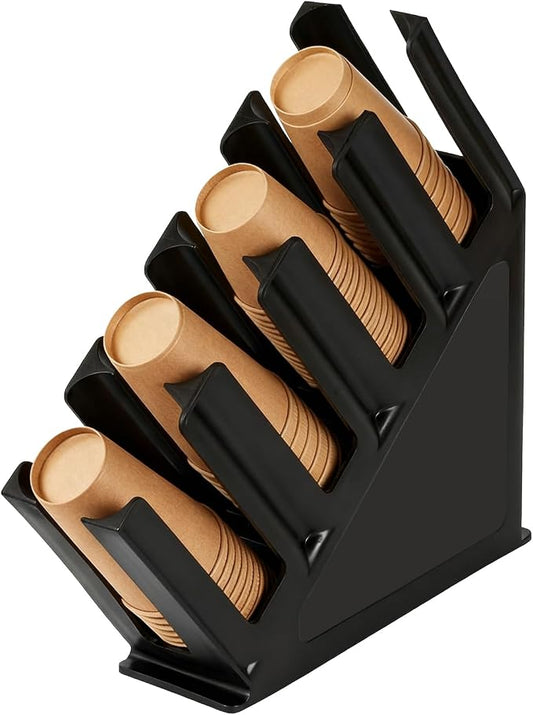 Black Commercial Cup and Lid Holder with Straw Organizer,Disposable Coffee Cup Condiment Dispenser for Countertop Org, Bar, Beverage Cup, Kitchen, Breakroom,15.2"x11.6"x4.52" (Slanted cup holder) by WELKORCateringEquipment
