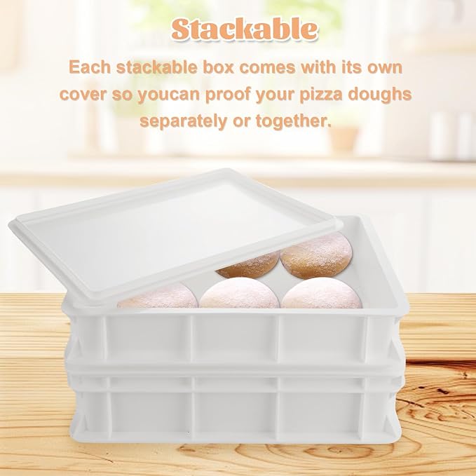 2 Pack Pizza Dough Proofing Box with lid, 2 Size Plastic Stackable BPA-Free Trays with Covers, Pizza Proofing Container, Pizza Box for Proofing Dough, 15.7 x 11.8 Inch, Height 3&4 Inch - Image 3