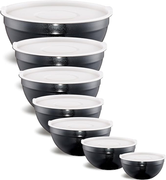 Black Mixing Bowls With Airtight Lids,Stainless Steel Bowl,Salad Bowls 7 Piece Colorful Nesting Bowl Black Kitchen Accessories,Size 7,3.6,2.7,2.1,1.5,1.1,0.8QT Stackable Design by Onlycooker