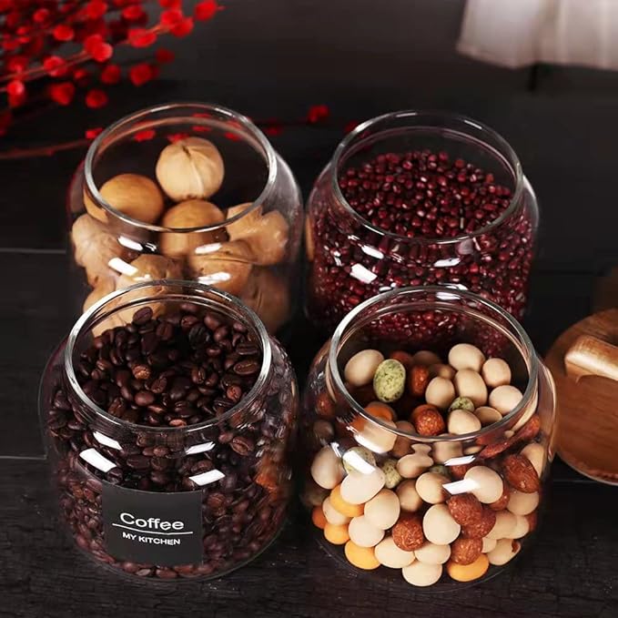 SAIOOL Glass Jars with Airtight Lid [Set of 4],Kitchen Canisters, Borosilicate Storage Containers,Retro Design, jars for Candy,Cookie,Rice,Sugar,Flour, Flour,Pasta,Nuts and Spice Jars - Image 6