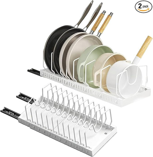pots and pans organizer under cabinet,pot lid organizers inside cabinet holders for kitchen,Horizontal and vertical pulling modes,cast iron storage ((2pcs) White vertical) by Unknown
