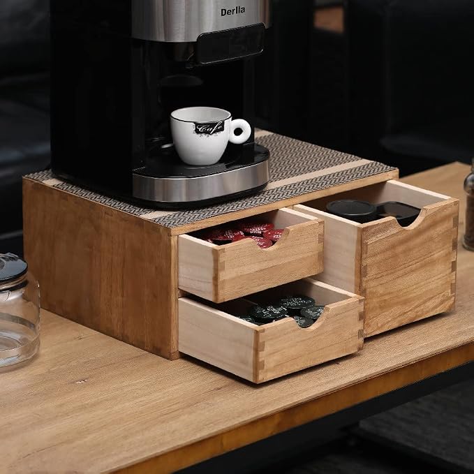 DDYURI Capsules Coffee Storage Drawer for Pod K-cup Holder - Counter Organizer for Kitchen Utensil Storage - Wood Desktop Coffee Brewer Accessories Stand CF2D3C-LT - Image 8