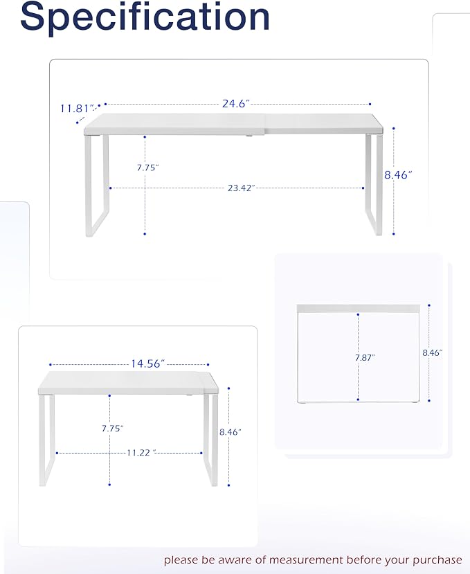 Nxconsu Expandable Cabinet Shelf, Shelf Riser for Cabinets, 11.8" White | Edgeless Metal Cabinet Riser Holds 50 lb and Expands 14.6 to 24.6 in for Under Sink Kitchen Pantry Cupboard Shelf - Image 3