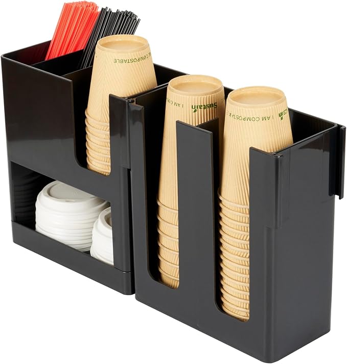 Restaurantware Restpresso Coffee Bar Organizer, 1 Count Durable 6 Compartments, Compact Size, Black Plastic Tabletop Coffee Supplies Organizer For Homes, Office Spaces, Breakrooms, and Lounges - Image 9
