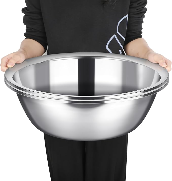 Nuogo 2 Pack 17 Quart Large Mixing Bowl Oversized All Purpose Stainless Steel Mixing Bowl Metallic Flat Base for Home Commercial Prepping Baking Marinating Cooking Brining by Nuogo