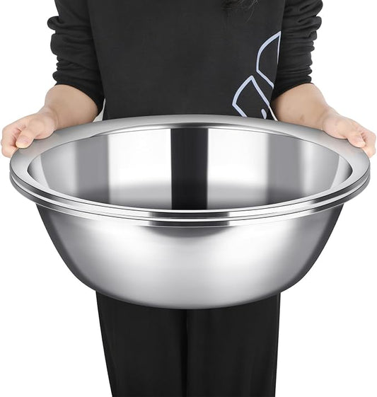 Nuogo 2 Pack 17 Quart Large Mixing Bowl Oversized All Purpose Stainless Steel Mixing Bowl Metallic Flat Base for Home Commercial Prepping Baking Marinating Cooking Brining by Nuogo