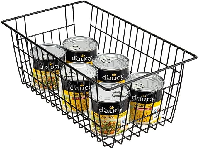SANNO Freezer Baskets Wire Storage Baskets Closet Baskets Bin Farmhouse Organizer Storage Bins Large Organizer Bins for Home, Office, Bathroom, Pantry Organization Storage -Black Set of 2, 15.7" - Image 5