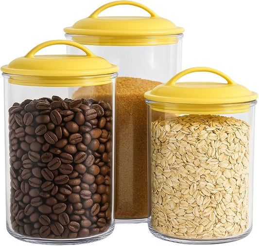 Food Storage Containers, BPA Free Airtight Canisters for Cereal, Pasta, Sugar, Coffee, Flour, Cookies, Loose Tea, for Kitchen Organization Set of 3 Lemon by Reston Lloyd by RestonLloyd