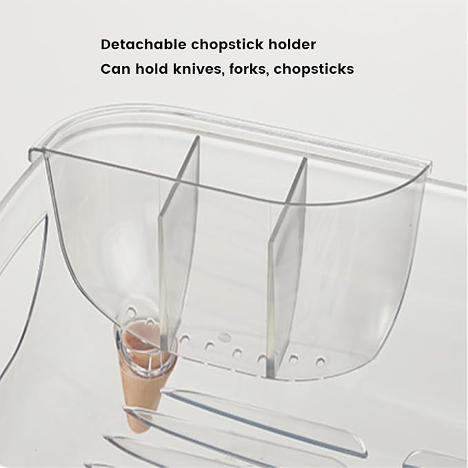 Dish Rack, Dish Drying Rack for Kitchen Counter, Dish Drainer with Drainboard Set and Utensil Holder, Sink Drying Dish Strainer Rack (Clear) - Image 6