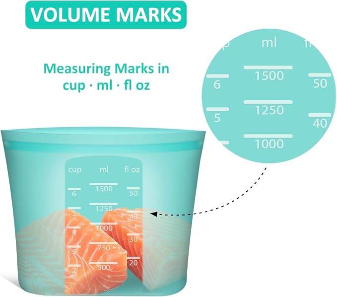 Large Reusable Storage Bag, 4 Pack 100% Silicone Food Storage Bags Stand Up Silicone Zip Lock Bags for Food Container, Freezer Microwave Oven Dishwasher Safe, Aqua, 50.7oz/ 1500ml - Image 7