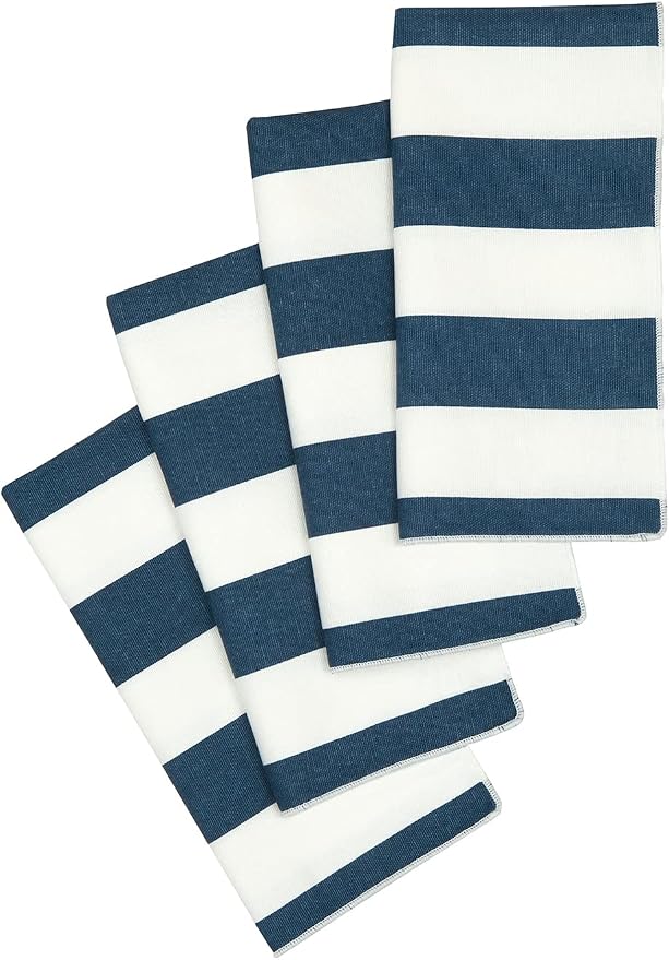 Cloth Napkins 100% Cotton Linen Napkins 18" x 18" Dinner Napkins Navy Blue and White Beach Nautical Coastal Striped Table Decor Linens 18" x 18" Set of 4 - Image 3