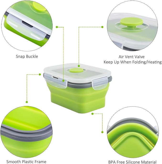Collapsible Food Storage Containers with Airtight Lid, 11.8 oz, Small Kitchen Stacking Silicone Collapsible Meal Prep Container Set for Leftover, Microwave Freezer Dishwasher Safe, 4 Colors, Set of 4 - Image 6