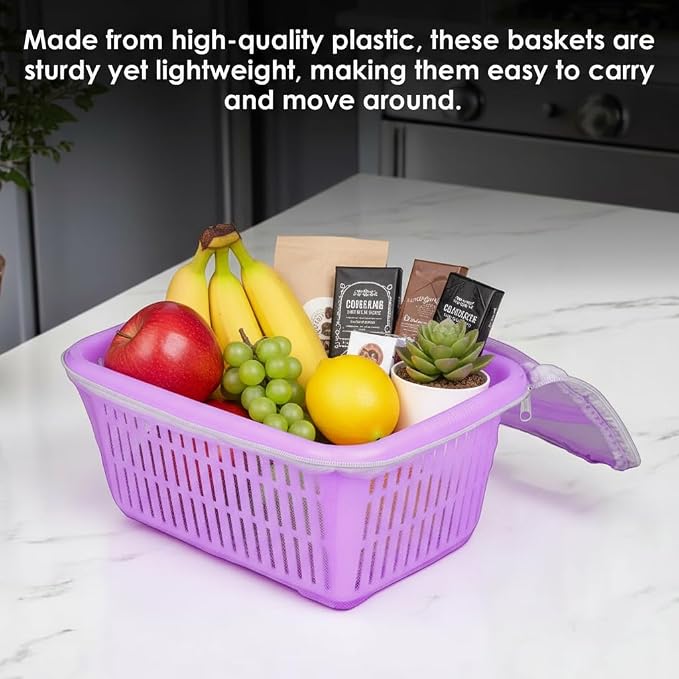 Go Hooked Multipurpose Plastic Storage/Gift Basket With Net Cover | Stylish Basket With Zip Net Cover Pack Of 1 (Purple). - Image 5