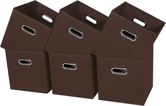 Fabric Cubby Storage Bins, 13x13x13 Inches, Foldable Storage Bins with Dual Handles, Set of 6, Coffee by Yunkeeper