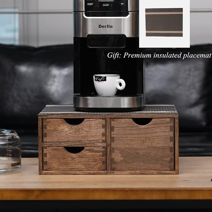 DDYURI Coffee Pods Storage Drawer Holder for Capsules - Multi Functional Desk Organizer Drawers For K cups Coffee Maker Brew - Kitchen Mini Wooden Box Chest Sideboard Counter Organization CF2D3C Dark - Image 4