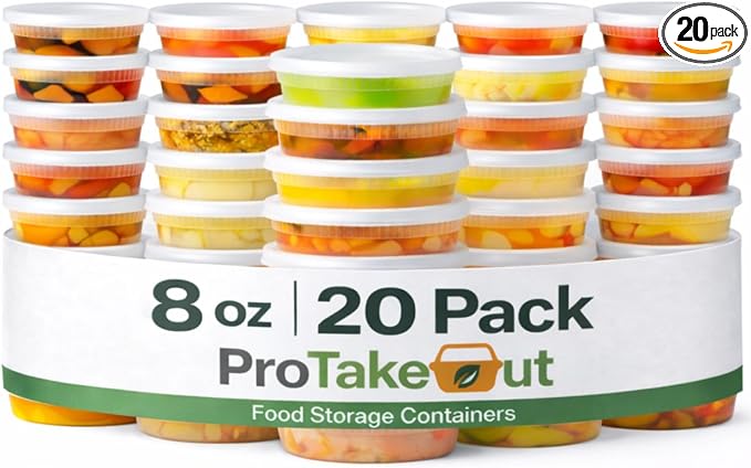 [8oz-20 Sets Plastic Deli Containers with Lids - BPA Free Clear Soup Containers with Airtight Lids, Leak Resistant Food Storage for Meal Prep, Stackable/Microwave/Dishwasher/Freezer Safe by ProTakeOut
