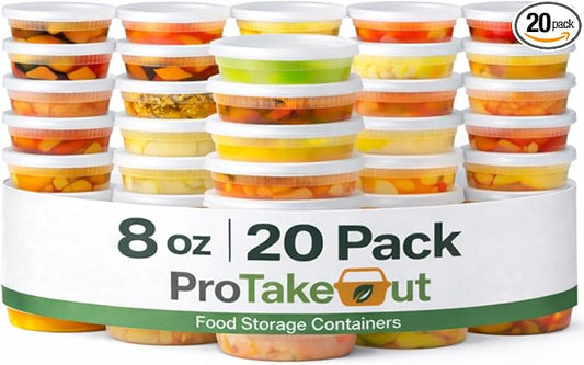 [8oz-20 Sets Plastic Deli Containers with Lids - BPA Free Clear Soup Containers with Airtight Lids, Leak Resistant Food Storage for Meal Prep, Stackable/Microwave/Dishwasher/Freezer Safe by ProTakeOut
